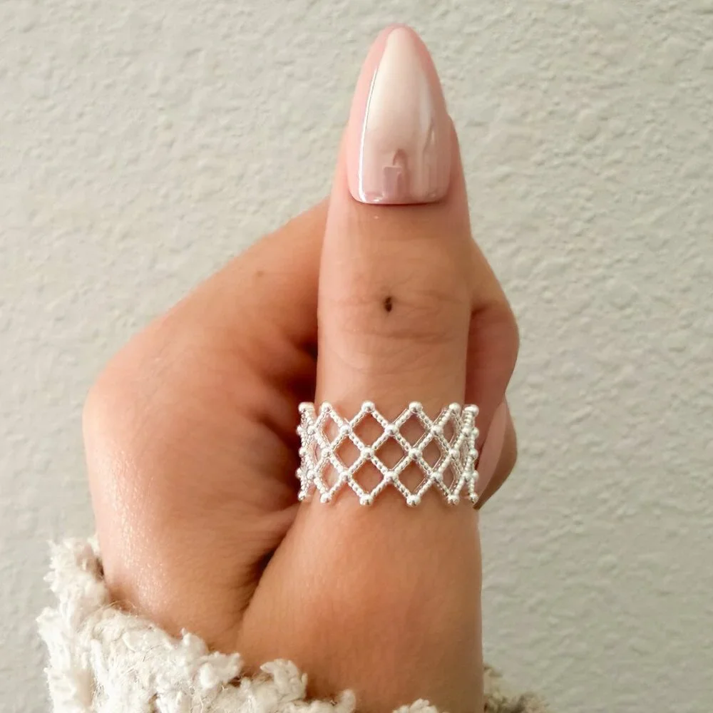 925 Sterling Silver Textured Ring Band Thick Ring Weave Woven Ring